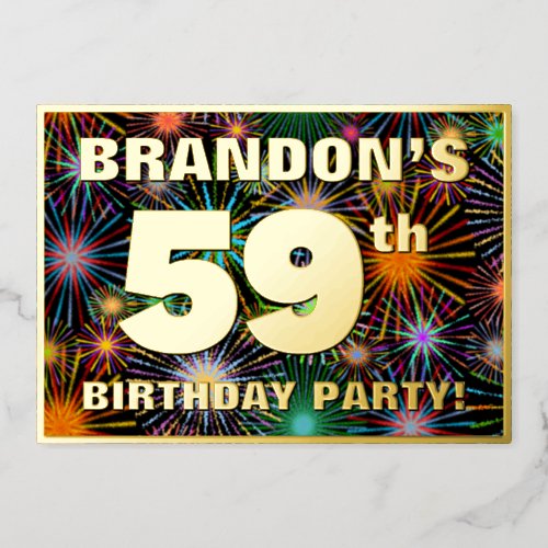 59th Birthday Party  Fun Colorful Fireworks Look Foil Invitation