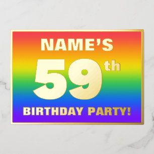 59th Birthday Party: Fun, Colorful Rainbow Pattern Foil Invitation