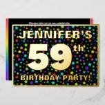 [ Thumbnail: 59th Birthday Party — Fun, Colorful Stars Pattern Invitation ]