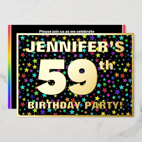 59th Birthday Party  Fun Colorful Stars Pattern Foil Invitation