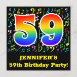 [ Thumbnail: 59th Birthday Party: Fun Music Symbols, Rainbow 59 Invitation ]