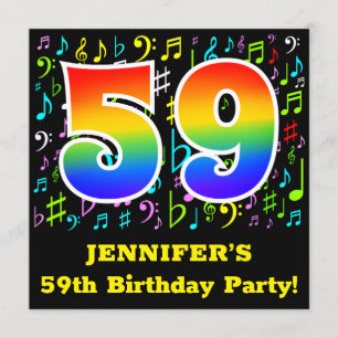 59th Birthday Party: Fun Music Symbols, Rainbow 59 Invitation