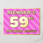 [ Thumbnail: 59th Birthday Party — Fun Pink Hearts and Stripes Invitation ]