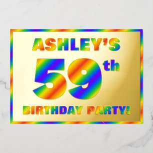 59th Birthday Party — Fun, Rainbow Spectrum “59” Foil Invitation