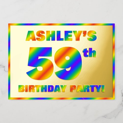 59th Birthday Party  Fun Rainbow Spectrum 59 Foil Invitation