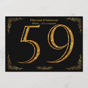 59th Birthday party,Gatsby styl,black gold glitter Invitation