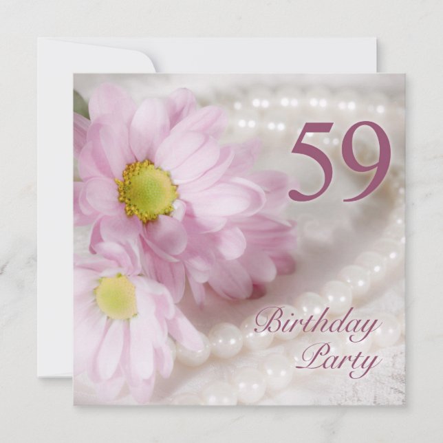 59th Birthday party invitation with daisies (Front)