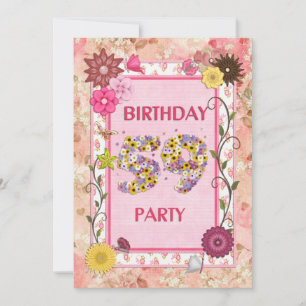 59th birthday party invitation with floral frame