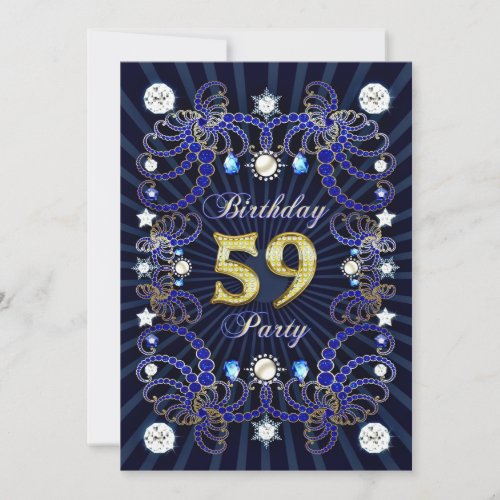 59th birthday party invite with masses of jewels