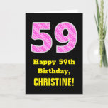 [ Thumbnail: 59th Birthday: Pink Stripes and Hearts "59" + Name Card ]