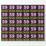 [ Thumbnail: 59th Birthday: Pink Stripes and Hearts "59" + Name Wrapping Paper ]