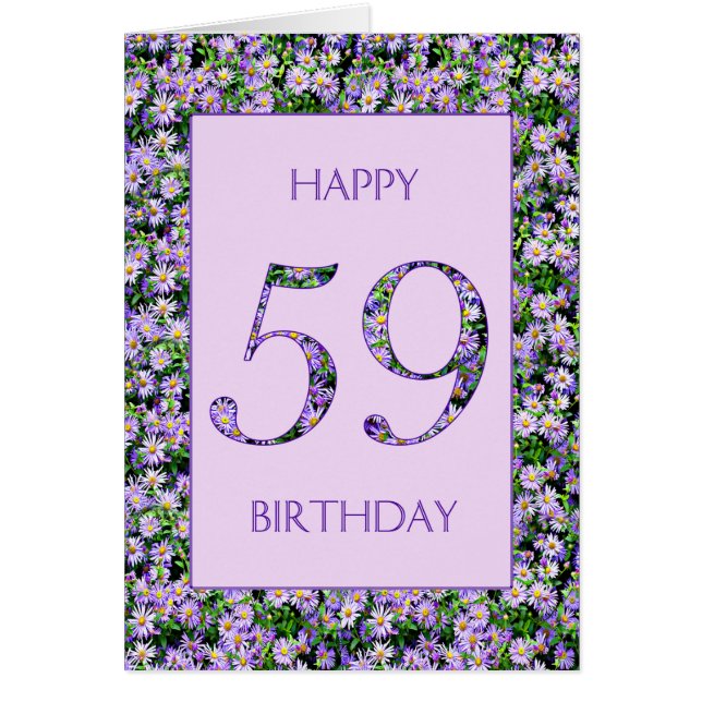 59th Birthday Purple Daisies Cards (Front)
