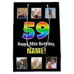 [ Thumbnail: 59th Birthday: Rainbow “59“, Custom Photos & Name Gift Bag ]