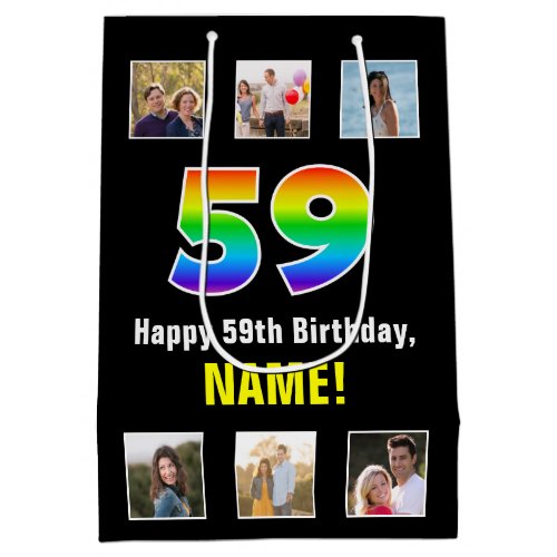 59th Birthday Rainbow 59 Custom Photos  Name Medium Gift Bag