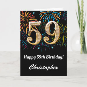 59th Birthday Rainbow Fireworks Black and Gold Card
