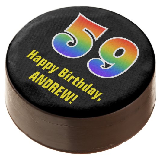 59th Birthday - Rainbow Spectrum Pattern Number 59 Chocolate Covered Oreo (Angled)