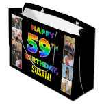 [ Thumbnail: 59th Birthday: Rainbow Text, Custom Photos & Name Gift Bag ]