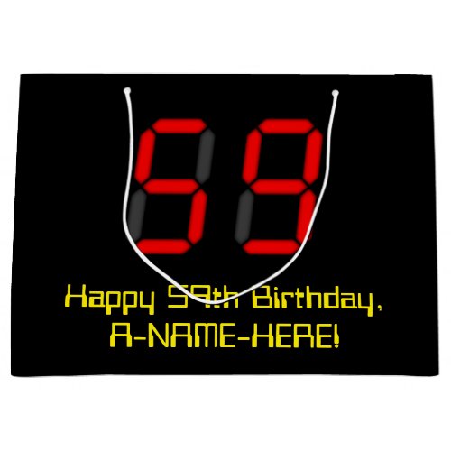 59th Birthday Red Digital Clock Style 59  Name Large Gift Bag