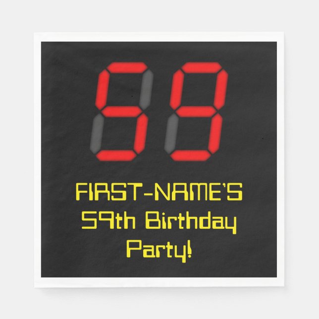 59th Birthday: Red Digital Clock Style "59" + Name Napkins (Front)