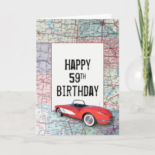 59th Birthday Retro Corvette on Map  Card