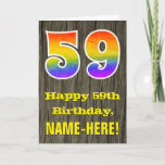 [ Thumbnail: 59th Birthday: Rustic Faux Wood Look, Rainbow "59" Card ]