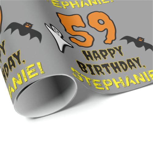 59th Birthday Spooky Halloween Theme Custom Name Wrapping Paper