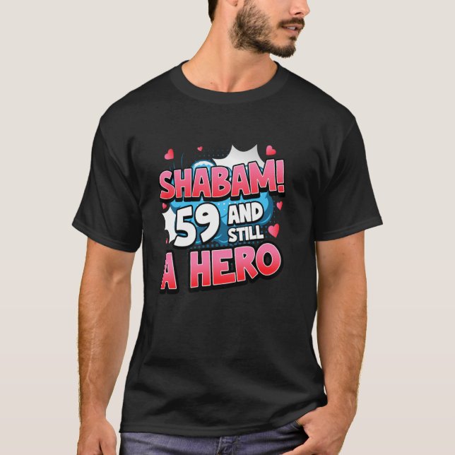 59th Birthday Superhero Women Shabam! Hero Comic B T-Shirt (Front)