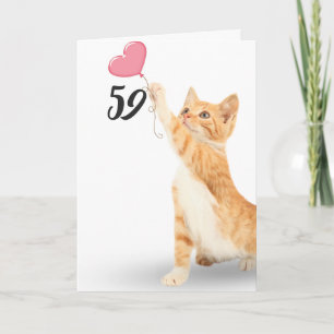 59th birthday tabby cat with heart balloon card
