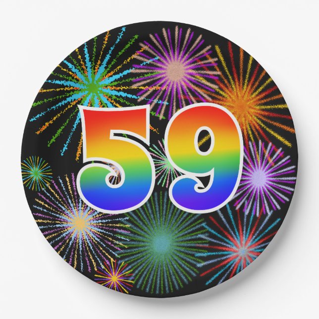 59th Event - Fun, Colorful, Bold, Rainbow 59 Paper Plates (Front)