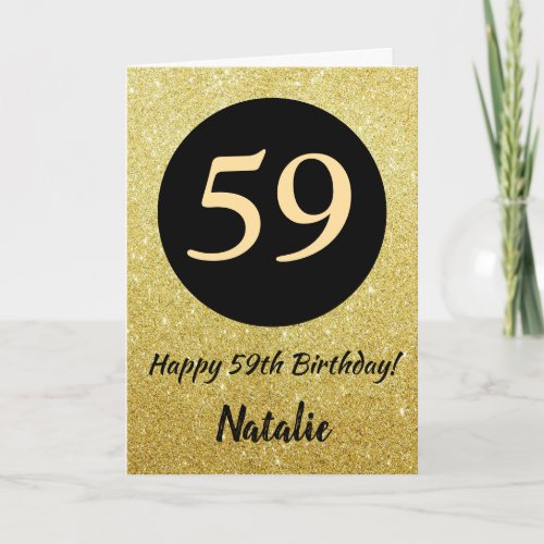 59th Happy Birthday Black and Gold Glitter Card