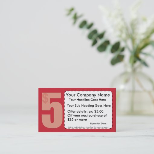 5.00 Off Coupon Business Card Zazzle
