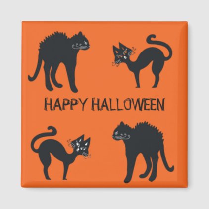 5.1 Cm Square Magnet Happy Halloween Black Cats