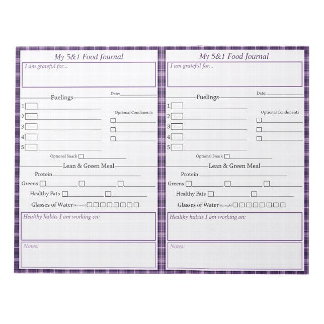 5 - 1 Food Journal Pages Notepad (Front)
