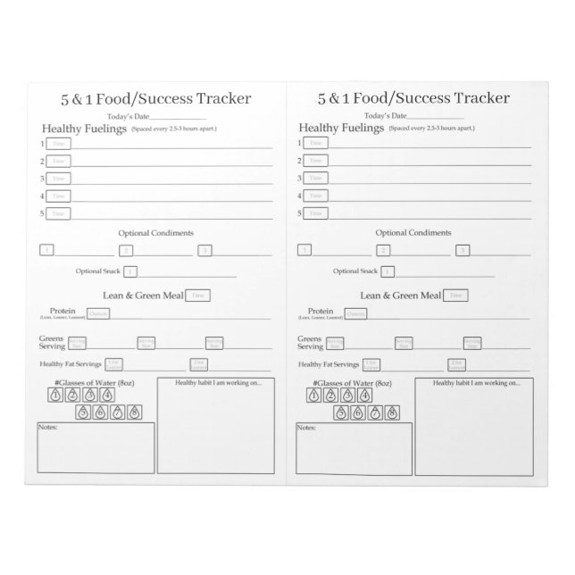5 - 1 Food Success Tracker Pages - White Notepad (Front)