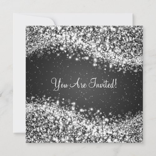 5.25" Elegant Wedding Sparkling Wave Black Invitation
