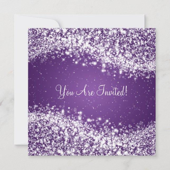 5.25" Elegant Wedding Sparkling Wave Purple Invitation (Front)