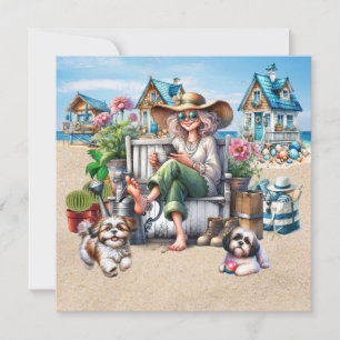5.25 Pretty Senior Beach Lady Note Card