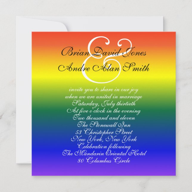 5.25" Sq. Gay Wedding Rainbow LGBT Pride Basic Invitation (Front)