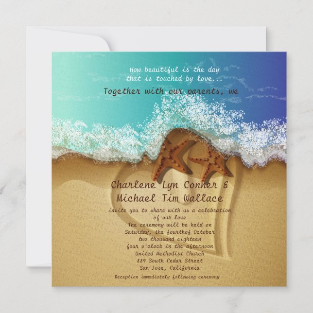 5.25" x 5.25" Beach Wedding Invitation (Front)