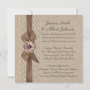 5.25"x 5.25" Romantic Lace Floral Burlap Ribbon Invitation