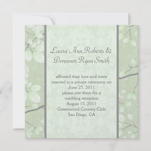 5.25x5.25 Abstract Pale Lime Gray Leaves Branches Invitation (Front)