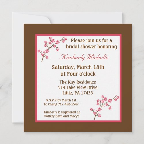 525x525 Brown Cherry Tree Bridal Shower Invite