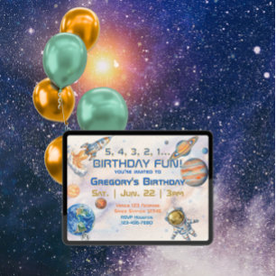 5 4 3 2 1 Birthday Fun Space Invitation