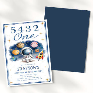 5 4 3 2 One Blue 1st Birthday Invitation