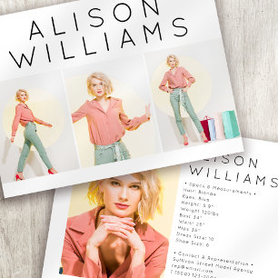 5.5x7.5" Modern 3 Photo Actor Model Comp Card