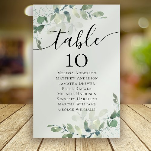 55x85 Eucalyptus Wedding Table Seating Chart