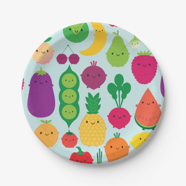 5 A Day Fruit & Vegetables Paper Plates (Front)