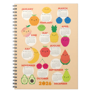 5 A Day Kawaii Fruits 2026 Calendar Notebook