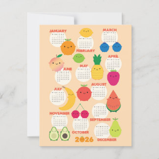 5 A Day Kawaii Fruits 2026 Calendar Postcard