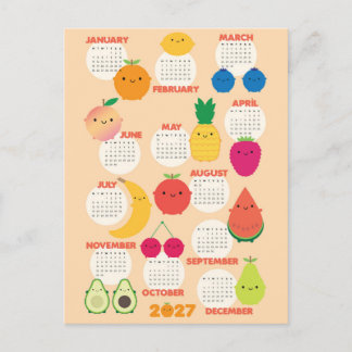 5 A Day Kawaii Fruits 2027 Calendar Postcard